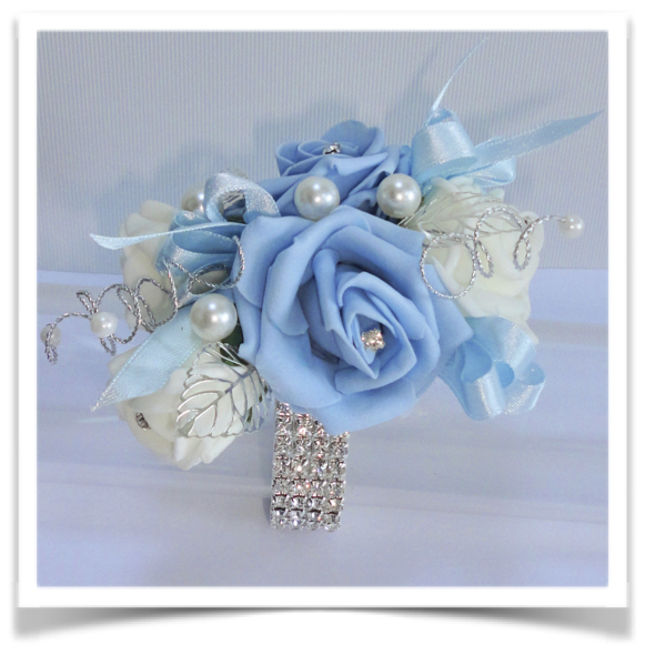 Baby Blue & White Bling Corsage